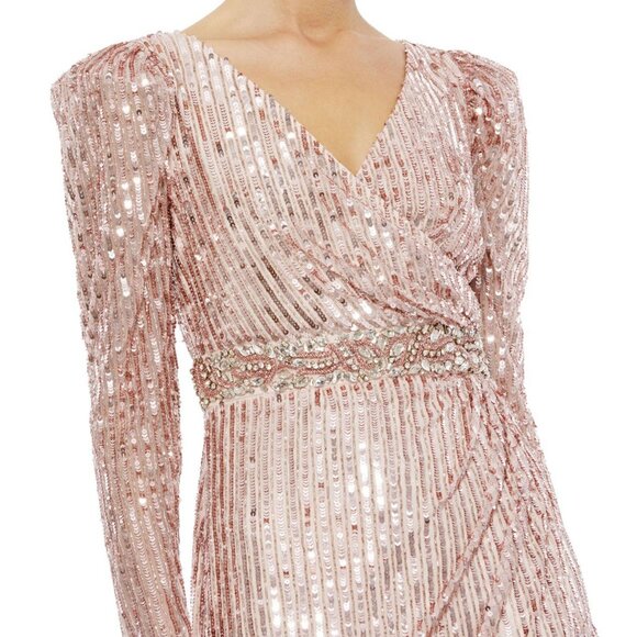 Mac Duggal Size 16 Rose Pink 93549 Sequin Embellished Long Sleeve Gown Dress NWT - Picture 4 of 16